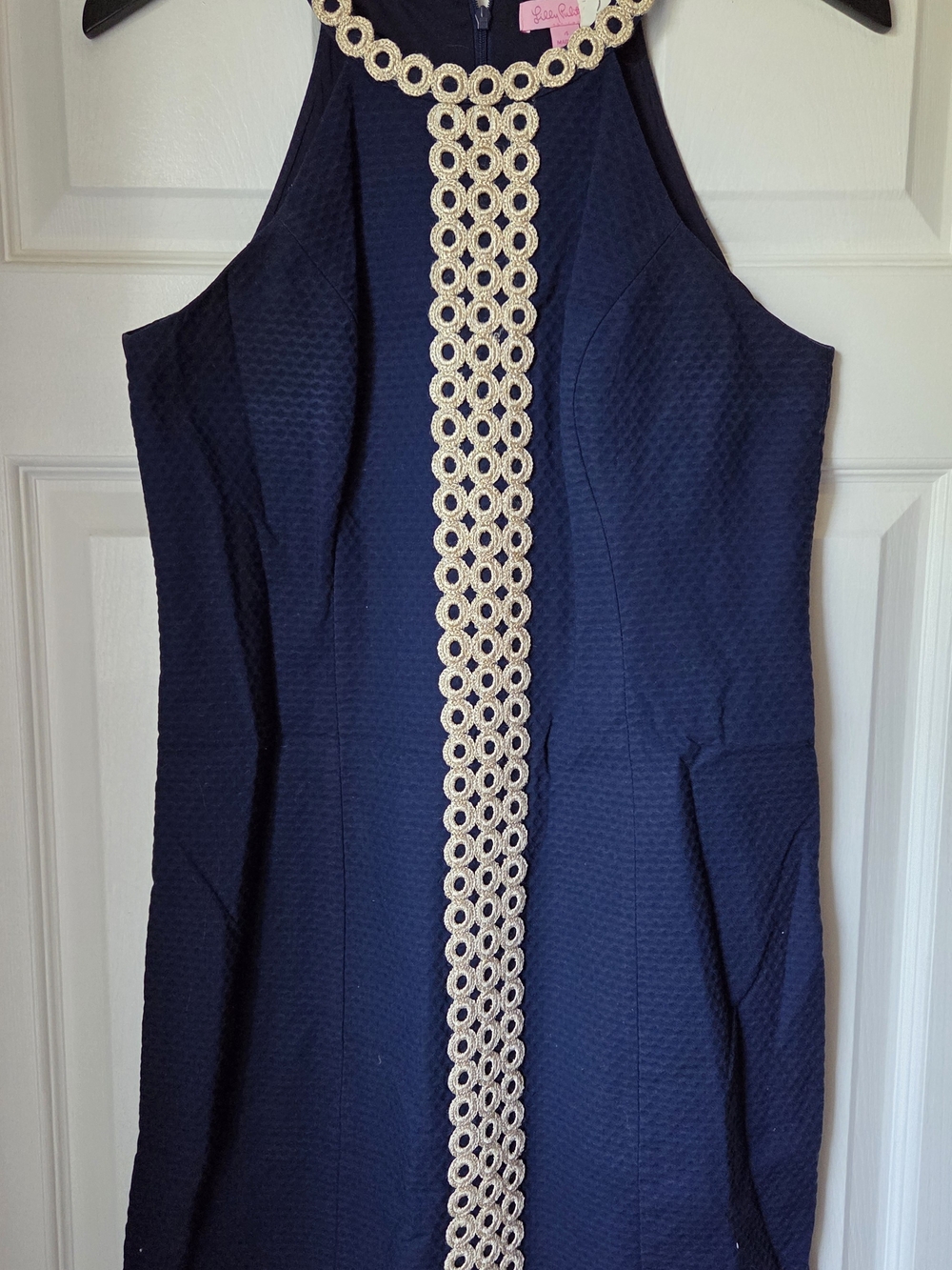 Lilly Pulitzer Navy Dress with Cream & Gold Crochet Trim